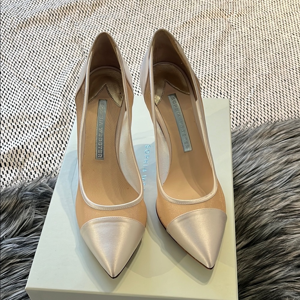 Sophia Webster Jasmine Mesh Cream and Tan Crystal Heels